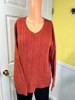 croft & barrow Rust Cable Knit V-Neck Sweater
